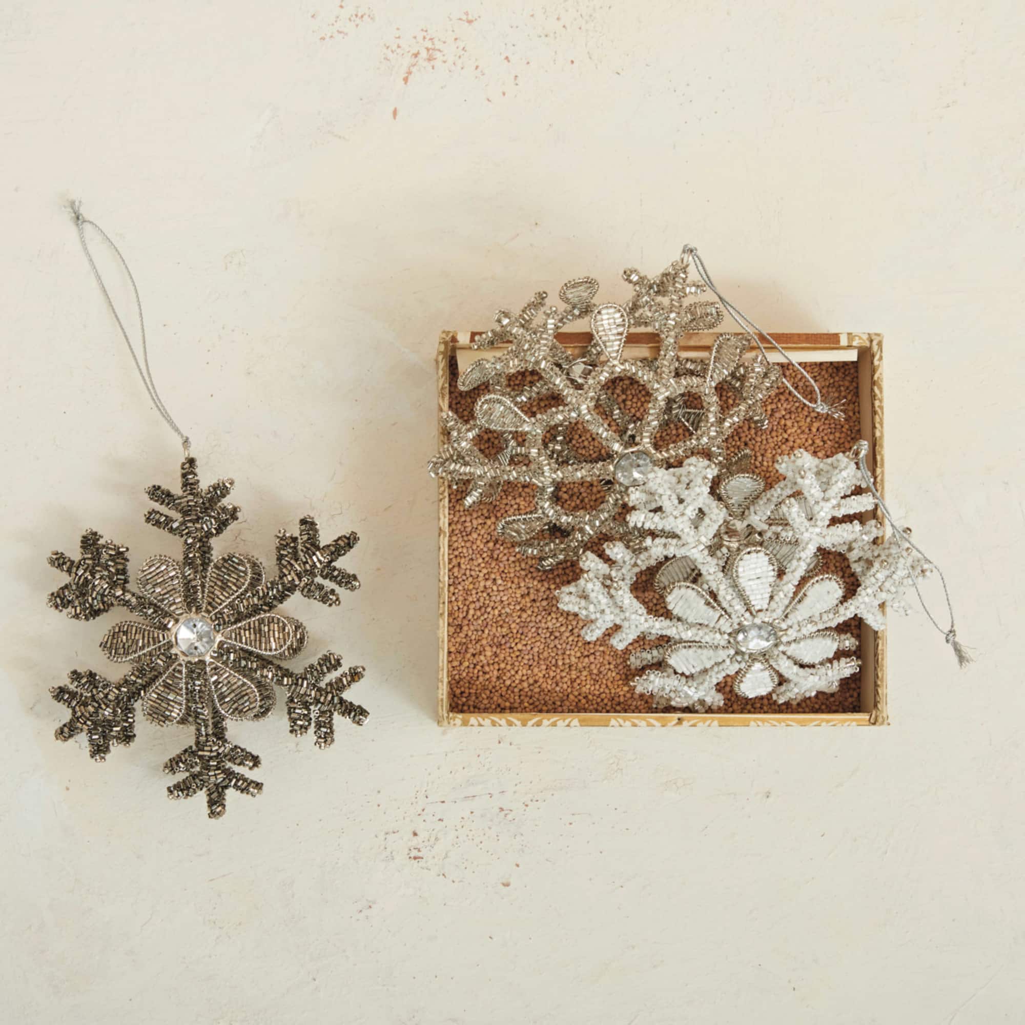 Hello Honey® 5.5" Beaded Snowflake Metal & Glass Ornament